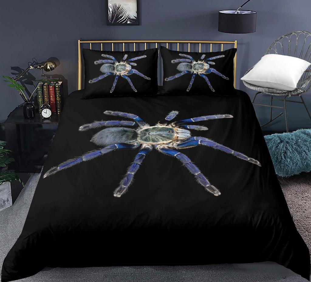 Tarantula Baskılı Yatak Örtüsü Seti King Full 3D Baskı Siyah Örümcek Yorgan Kılıfı Seti Böcek Temalı Erkek Çocuk Genç Polyester Yatak Örtüsü Seti