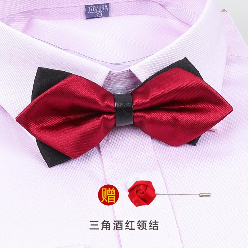 Men'S Korean Banquet Groom Wedding Best Man British Bow Tie Brooch Set Burgundy Bow Red Bow Tie