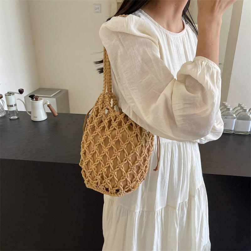 Sommer-Strandtasche für Damen, Netzseil, gestrickt, Eimer, Umhängetaschen, retikuliert, hohl, Reise-Shopper, Totes, Damenmode, Handtaschen