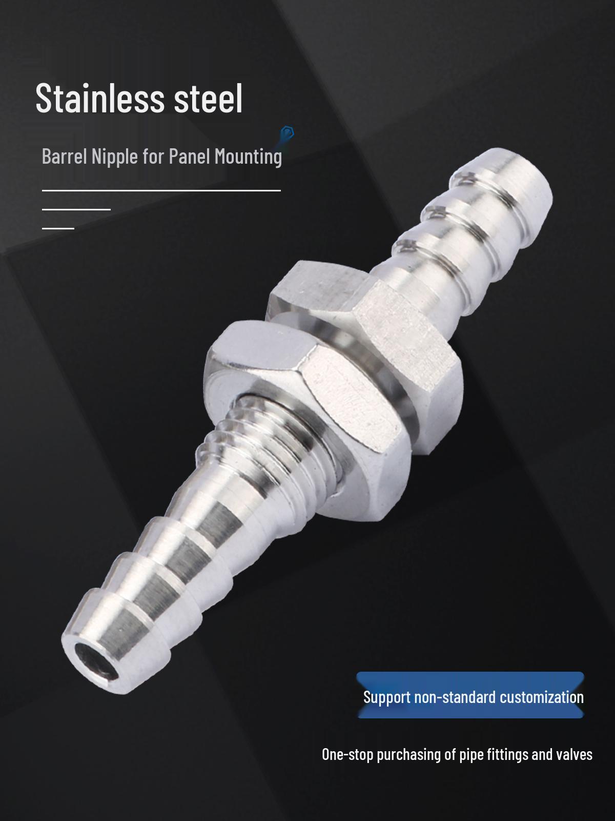 304 Pass-Through Partition Barb Straight Connector for Air Hose Stainless Steel 304 Φ6