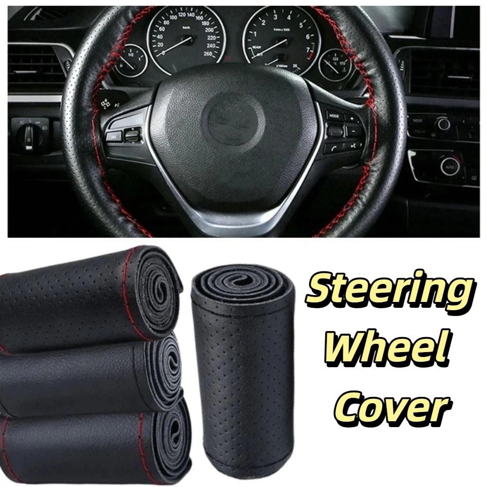 Microfiber Leather Auto Steering Wheel Protector Hand-Stitched Steering Wheel Cover Most Vehicles