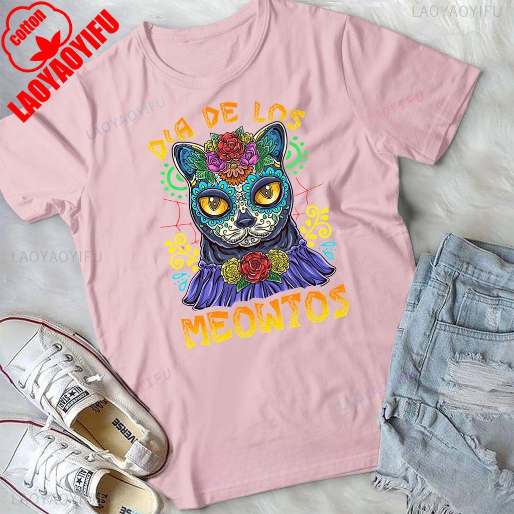 Day of The Dead Dia De Los Muertos Shirt Cat Sugar Skull Unisex Tshirt Floral and Animal Patterned Shirt Cotton Breathable Tee