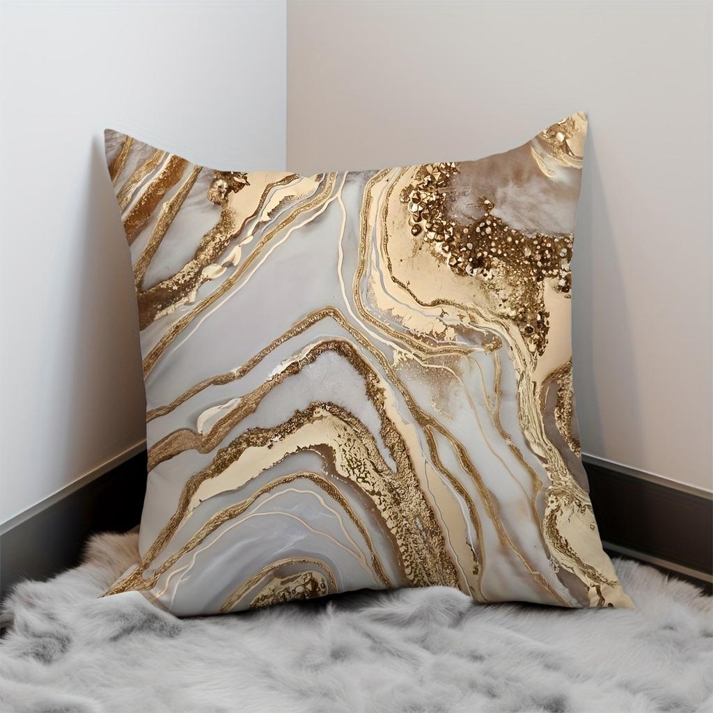 1Pc gold streamline marble printing design peach skin velvet pillow cover