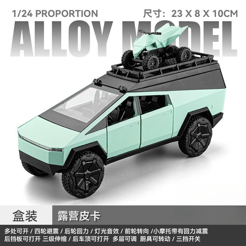 

1:24 Cybertruck Camping Pickup With Motorcycle SUV Off Road Alloy Car Diecast Model Collect Hobby Display Ornaments Children Toy