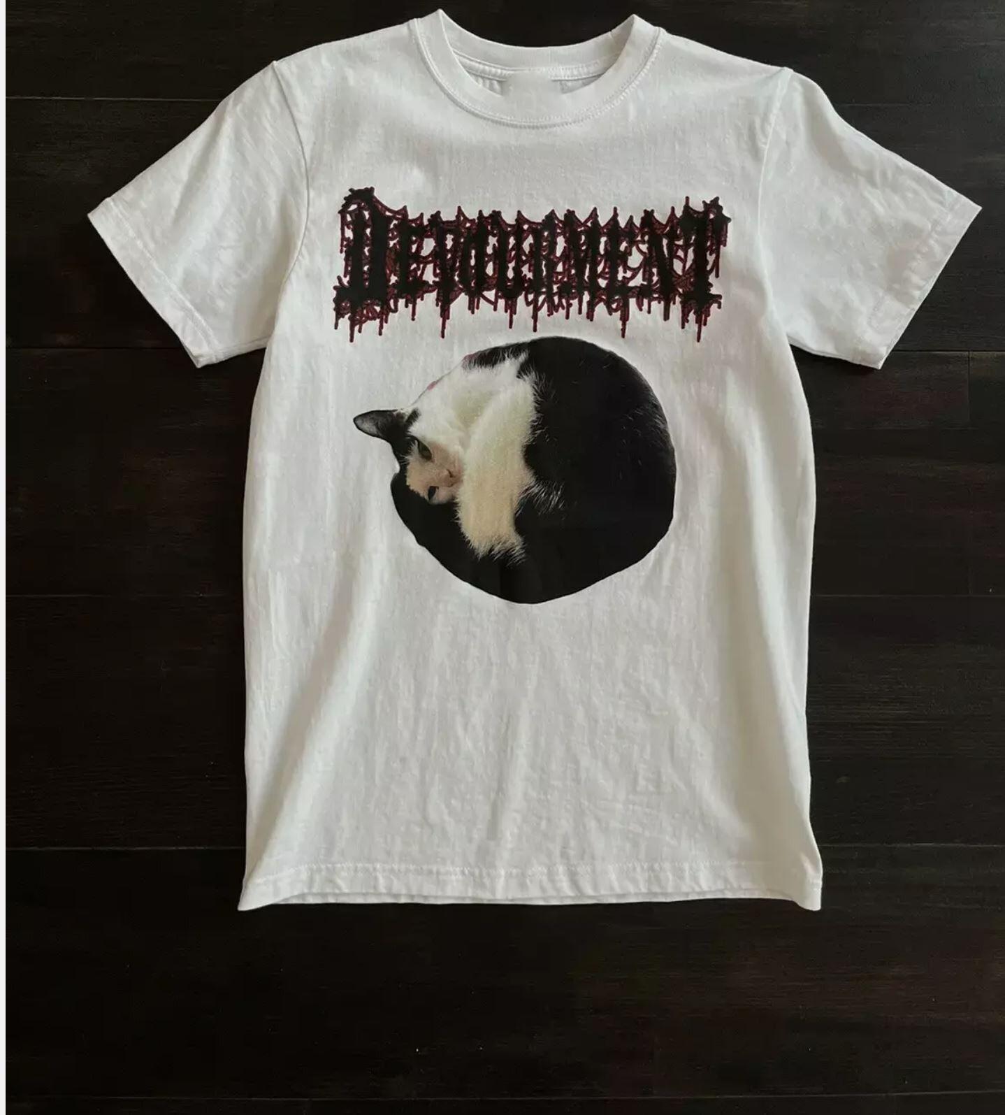Футболка Devourment Cat с коротким рукавом, хлопок, белая, все размеры M