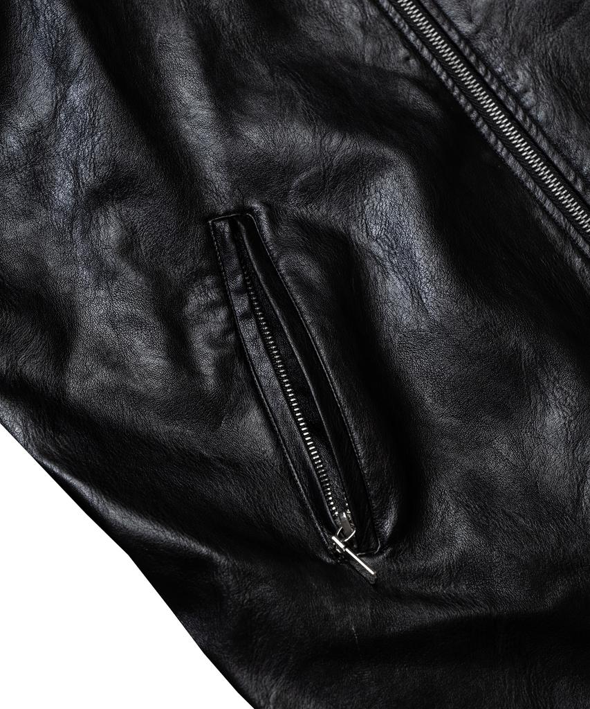 Vastic Collarless Western Leather Jacket_Black