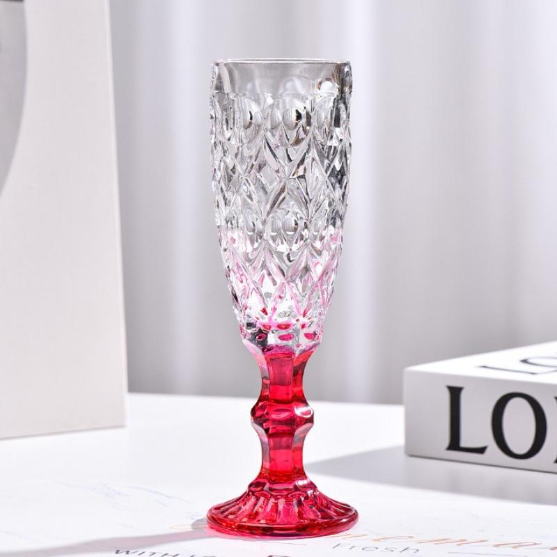 Manufacturer Supplies Wholesale Glass Juice Cups, Machine Press Printed Glass High Footed Cups, Diamond Transparent Red Wine