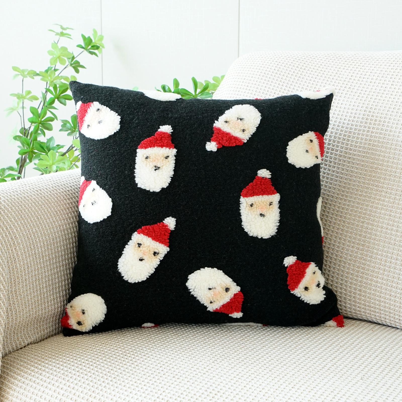 

1PC Festive Santa Claus Throw Pillow Covers Plush Christmas Embroidery Cushion Covers Holiday Decor Throw Pillows No Insert 45x45cm
