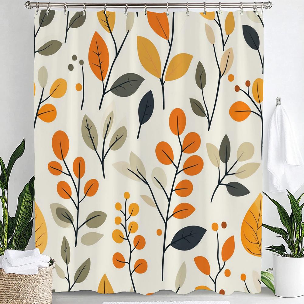 

Nordic Minimalist Style Leaves Print Shower Curtain Partition Privacy Hanging Curtain With Hooks Multiple Size Machine Washable W60H190(CM)-1 Pcs