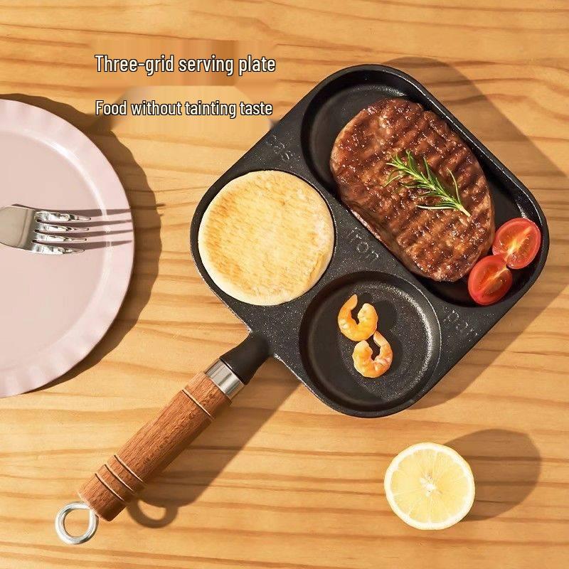 Cast Iron Non-stick Breakfast Pan: 3-in-1 Omelet, Burger Mold, Egg & Dumpling Maker