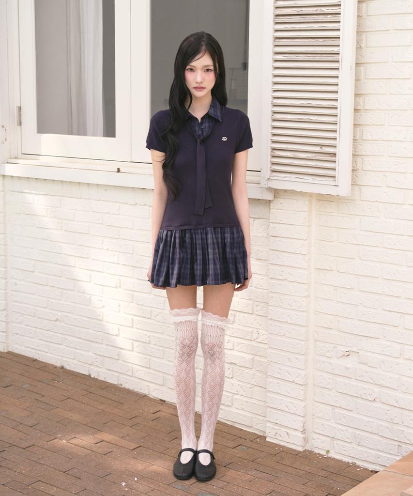 The Green Lab Girlish Check Layered Dress [Navy]