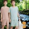 Men's Teen Ice Silk Pajamas - Summer Two-Piece Seamless Short Sleeve Set, Large Size
