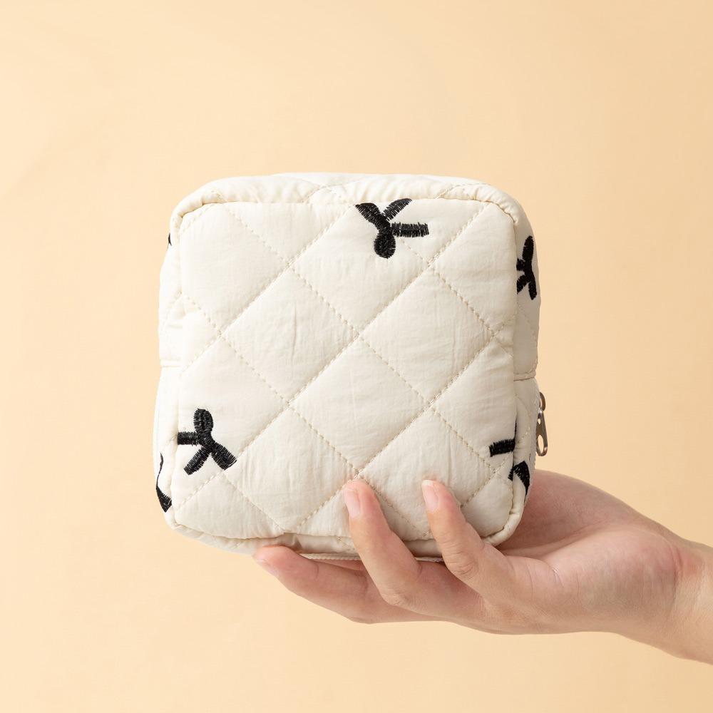 Gift Bow Sanitary Napkin Organizer Bag Coquette Quilted Women's Mini Clutch Bag Cotton Small Makeup Bag
