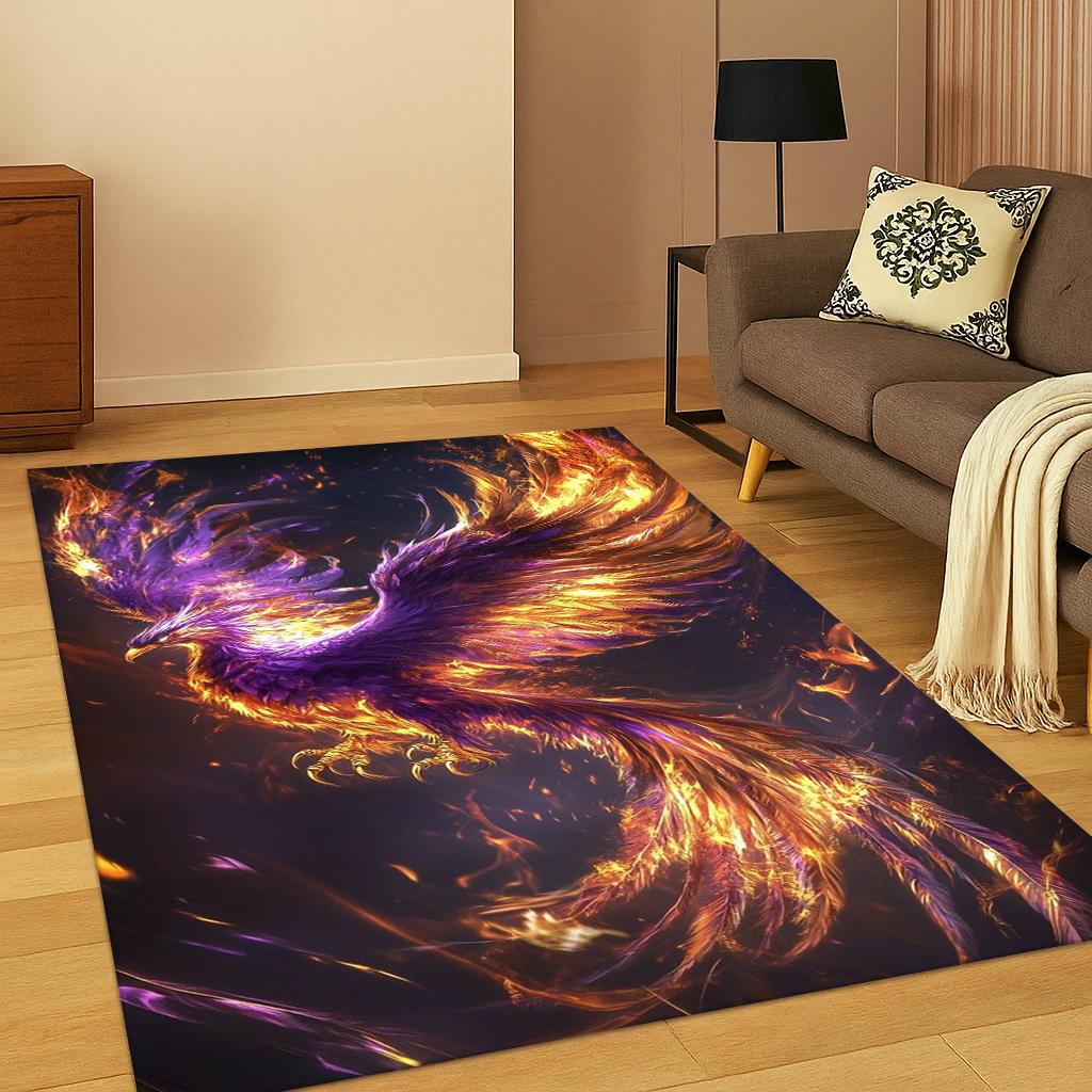 3D Fantasy Cartoon Phoenix Bird Carpet Rug for Living Room Sofa Home Bedroom Kitchen Doormat Decor,Playroom Non-slip Floor Mat