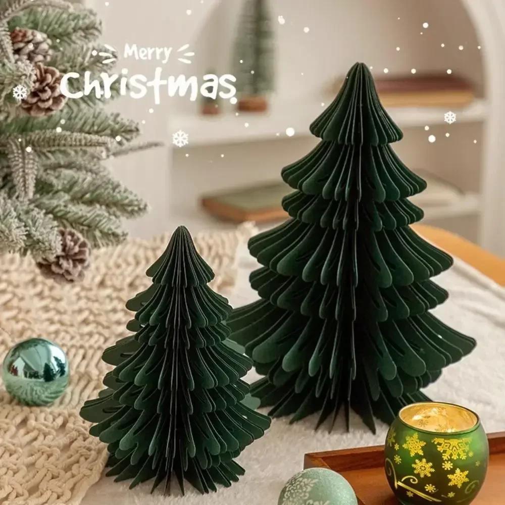 2pcs Trendy 20/30cm Christmas Tree Ornament 3D Paper Party Favers Mini Folding Xmas Tree Desktop Decor Handmade Honeycomb Ball