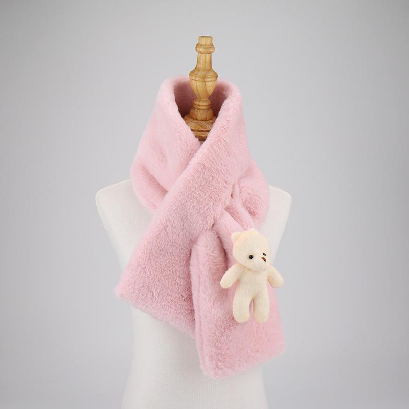 Women's Cute Korean-Style Plush Bear Scarf - Warm & Versatile for Autumn/Winter