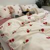 Red Cherry Duvet Cover Set No Filler Ins Style Korean Full Queen Size Girls Boys Flat Sheet Pillowcase Bedspread Set