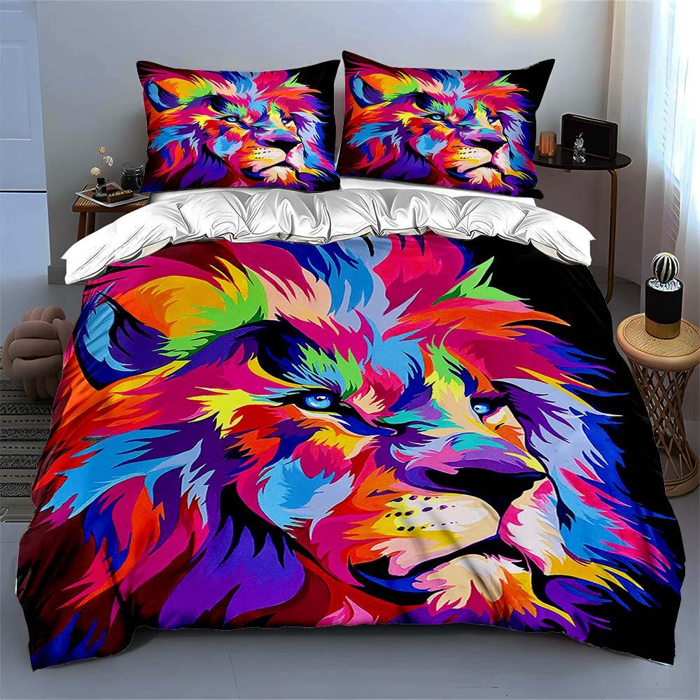 Vibrant Lion Illustration. Bedding Duvet Cover Sets Duvet Covers Pillowcases Gifts (1 * Duvet Cover 2 * Pillowcases, Without Duvet Insert)