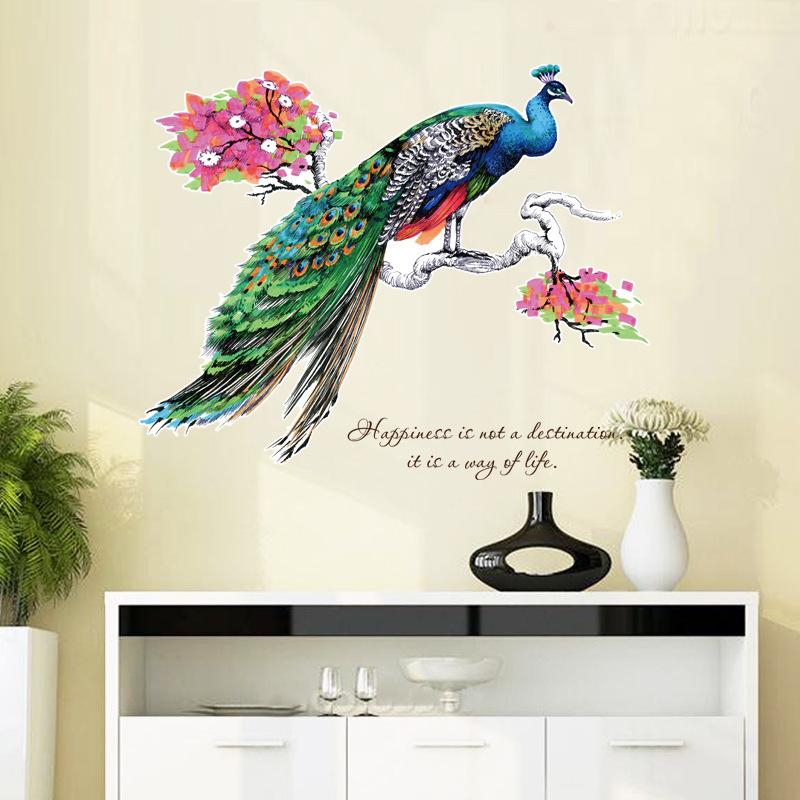 Colorful Peacock On Tree Branch Wall Stickers Living Room Bedroom Decoration Background Mural Home Art Decals Removable Poster