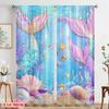 2pcs,2D plane printing Curtains&Window Treatment Mermaid Lagoon 100% Polyester (without rod) Outdoor Decorations Use for