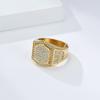 Hiphop Shinny Zircon Hexagon Shaped Ringn for Men Stainless Steel Ring Gold Plated Jewelry