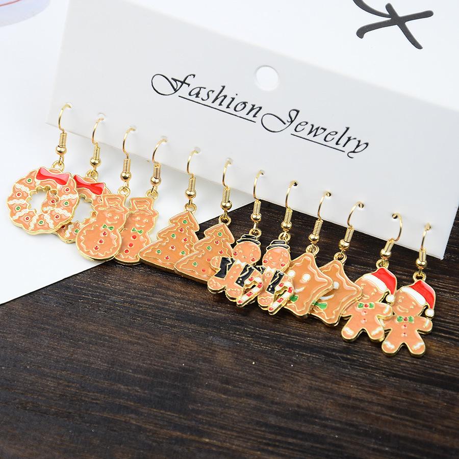 Kolczyki świąteczne z transgranicznego stopu cynku z piernikowym ludzikiem i bałwanem, z dzwoneczkiem i dodatkami w kształcie płatka śniegu