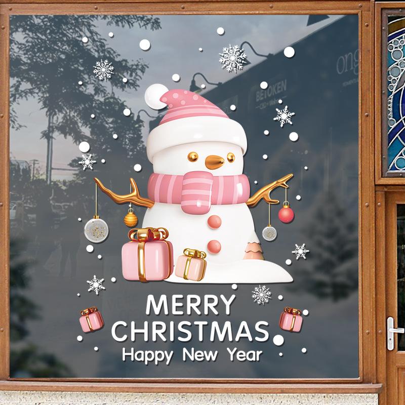 Christmas Snowman Decorations, Electrostatic Glass Door Decoration, Shopping Mall Window Flower Atmosphere Stickers