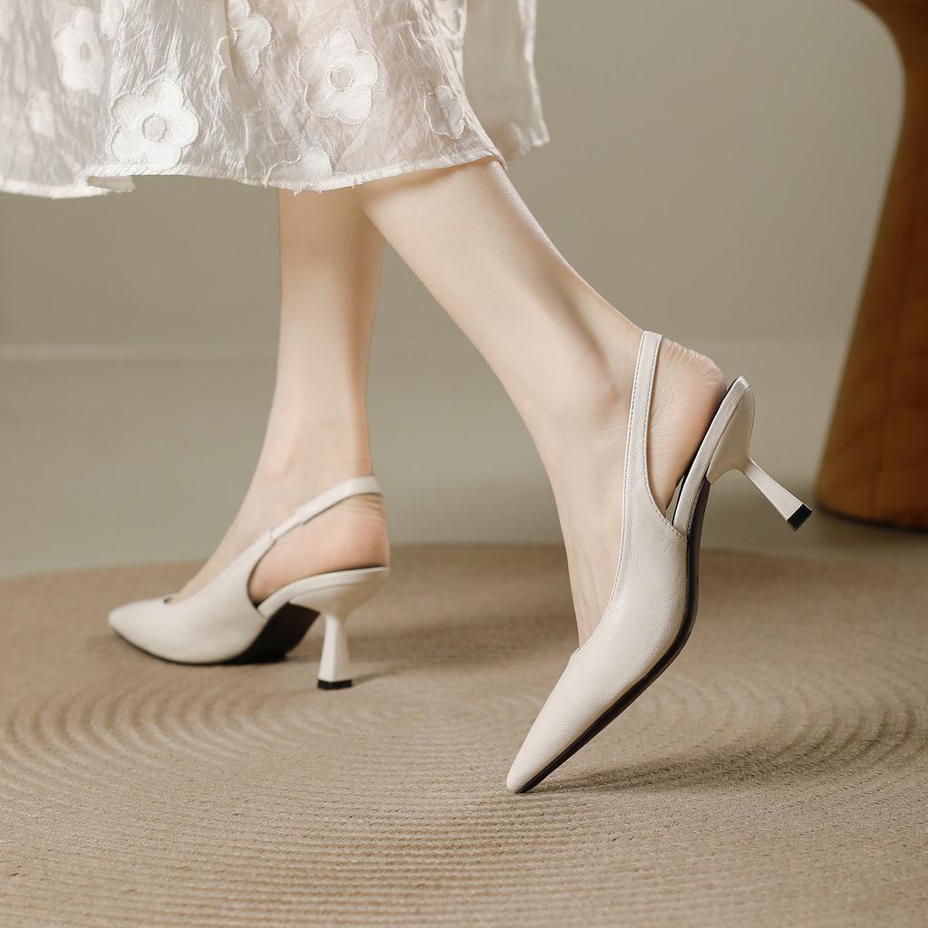 Baotou Sandals Women's Summer Outer Wear 2025 New One-word Temperament Professional Versatile Empty Pointed High Heels