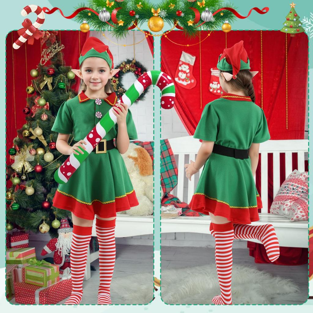 Santa Claus Kids Christmas Santa Kids Santa Spirit Cute Green Santa Halloween Sizes Set Elf Christmas Polka Dot 1 Red Hand 1 Green Hand [Tumao]