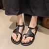 Soft Soled Flat Shoes 2025 Summer New Round Head Clip Toe Thin Metal One-line Buckle Anti-slip Wear-resistant Sandals