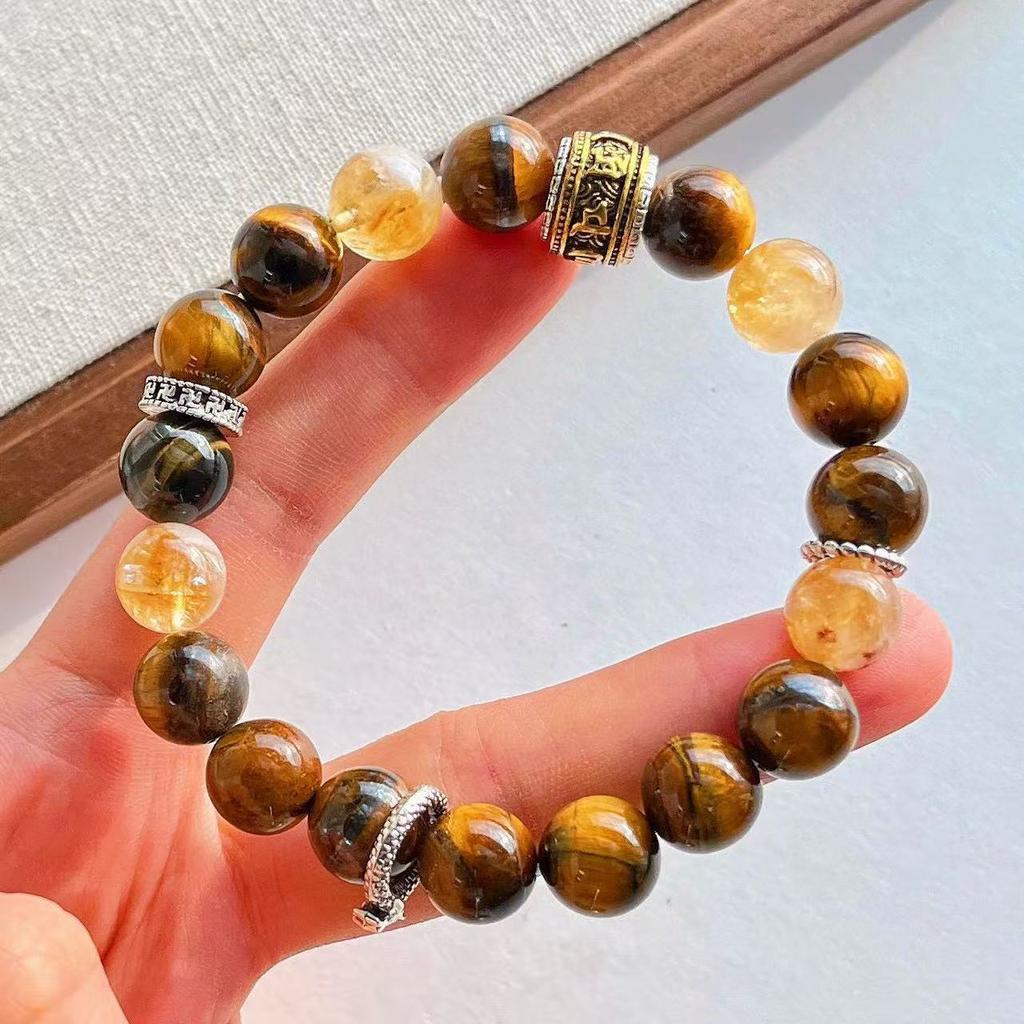 High-end, beautifully crafted, and high-quality natural tiger's eye and citrine bracelet with a unique design; supports re-inspection