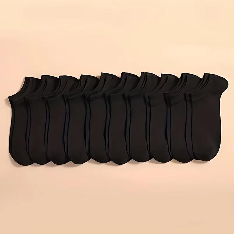 

10 Pairs Of Unisex Solid Color Socks Comfy Breathable Soft Sweat Absorbent Socks For Daily And Outdoor Wearing One Size чорний