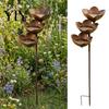 Mangiatoia/Bevatoio per Uccelli da Esterno a 3 Livelli a Cascata Raccogli Pioggia con Palo da Giardino, Ciotole Retro a Forma di Fiore in Metallo, Bagnetto Decorativo in Stile Pastorale e Abbeveratoio per Api