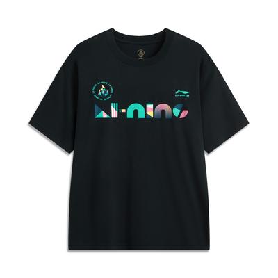 Li Ning Sports Trend Series Printed Letter Crew Neck Comfortable Breathable Short Sleeve T-Shirt Unisex Tops Black AHSUC29-3