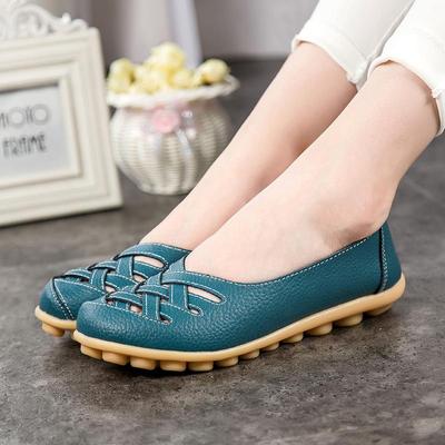 Mulheres de couro condução mocassins conforto apartamentos casuais deslizamento na enfermeira azul plus size verão sapatos balé para menina