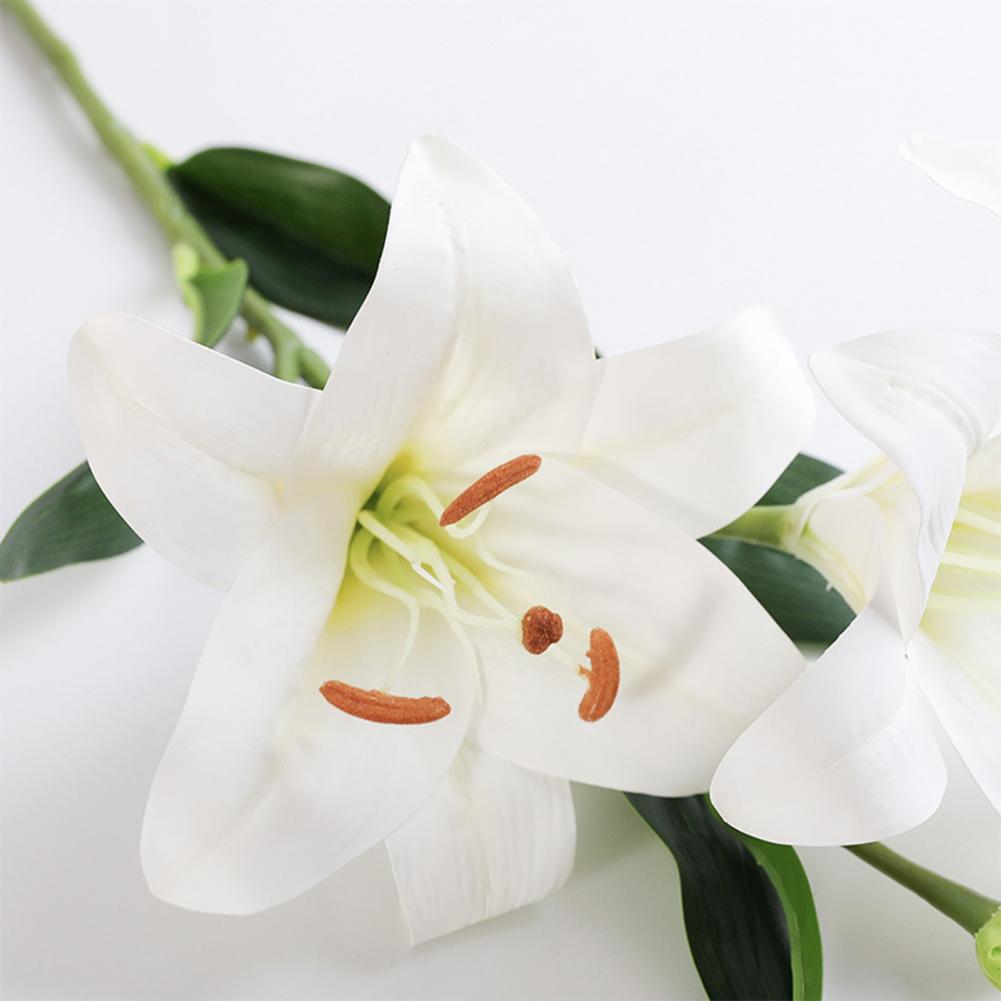 Artifical Lily Flowers with 3 Heads Full Bloom Long Stem Fake Flower Branch for Wedding Party Bouquet Home Hotel Office Decor