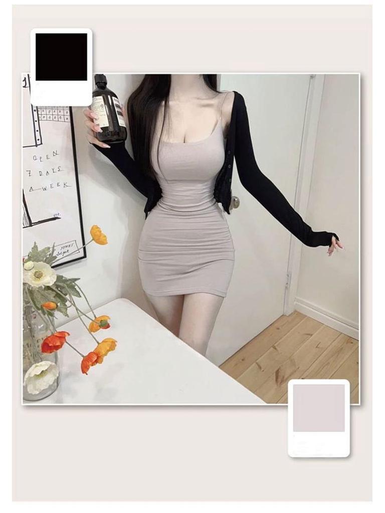 Korean Autumn 2025 Slimming Waist Sleeveless High-Waist Camisole Dress with Big Collar