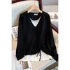 "Women's Plus Size Loose Fit Layered Splicing Long-Sleeve T-Shirt for Spring and Autumn"
