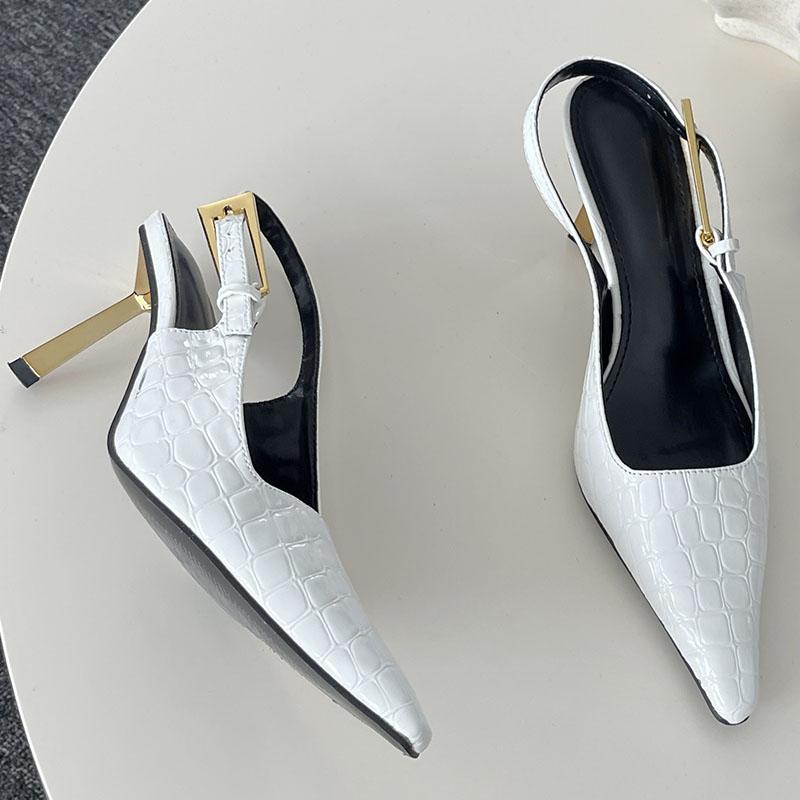 

Мода Мода Металлическая Обувь Супер Высокие Каблуки Женские Туфли-Лодочки Заостренный Носок Женский Ремешок с Пряжкой Женские Каблуки Босоножки Обувь Большой Размер 35 белый