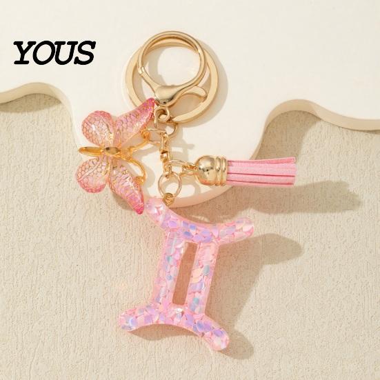 Lightweight Keychain Pendant, The Zodiac Charm with Butterfly Durable Tassel, Metal Keyring for Handbag Backpack Bag Pendant Small