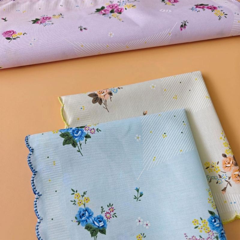 Flower Motif Handkerchief Set, 18Pcs Soft Cotton Cloths with Scalloped Trim for Personal Wiping, Table Settings, and Small-Item Wrapping