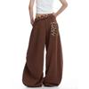 Damen Braun Jogginghose Baggy Leopard Patchwork Hose Harajuku Ästhetik Y2k Vintage Oversize Hose Herbst