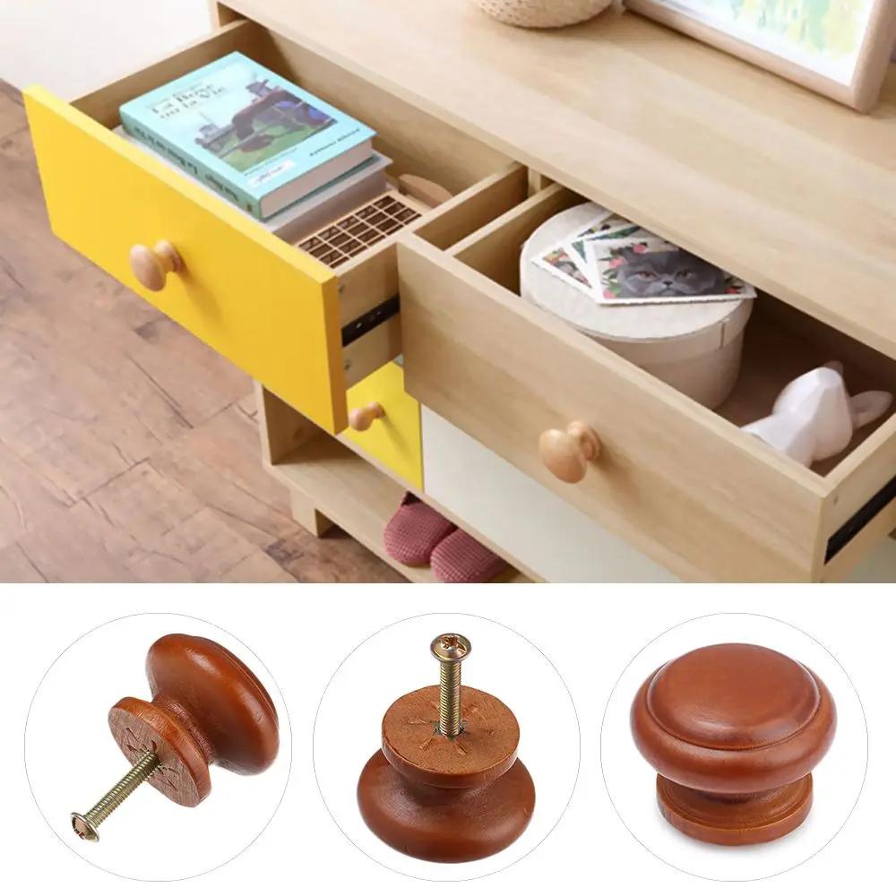 Wooden Retro Cabinet Dresser Drawer Knobs Single Hole Cupboard Handle with Screw Wardrobe Pulls Handle Furniture Hardware