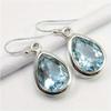 Exquisite Teardrop-shaped Blue Synthetic Zirconia Dangle Earrings Women's Elegant Engagement Wedding Jewelry Accessories