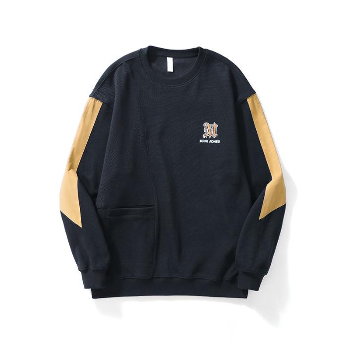 

Осенний сращивающийся круглый вырез американский ретро свитер мужской свободный большой размер модный топ повседневный пуловер куртка модный M чёрный