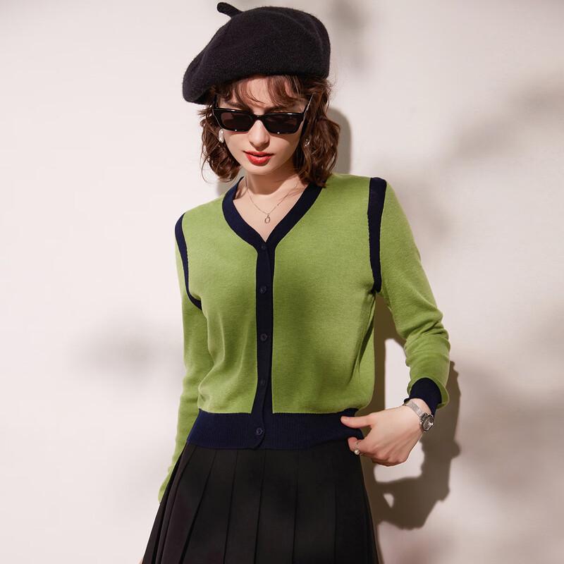 Women's V-Neck Color-Block Knit Cardigan