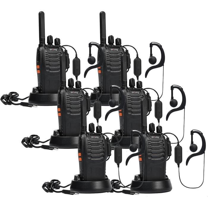 Talkie Walkie Professionnel Avec Oreillette Pour La Famille 6pcs Noir - Pofung