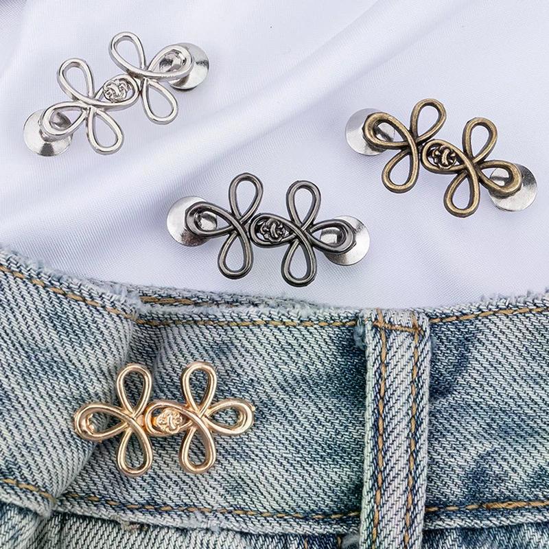 2pcs Cute Four Leaf Clover Buckle Adjuster Waist Tightener Adjustable Waist Buckle Detachable Seamless Button for Pants Skirts