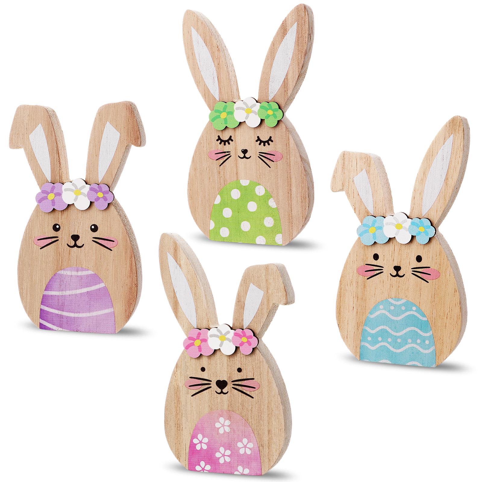 4 Pcs Easter Bunny Decor Easter Decorations Bunny Decor Spring Bunny Wood Tabletop Rustic Rabbits Wooden Tiered Tray Decors Tabl синий