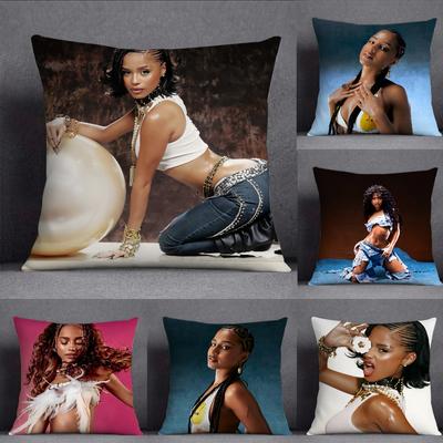 Pop Singer Tyla Pillow Case Square Double-Sided Printing Short Plush Sofa Cushion Cover Bedroom Bedside Pillow